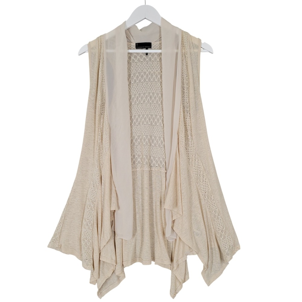 Jeans by Buffalo Crochet Lace Vest Women S Beige Draped Sheer Trim Cardigan